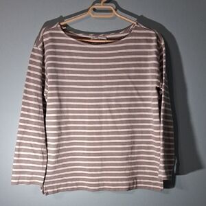 Everlane Striped Long Sleeve Boatneck Tee  M Gray White 100% Cotton Classic